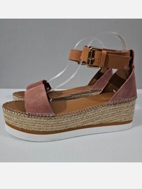 See By Chloe Glyn Platform Espadrille Sandal Womens EU 41 Pink Suede Wedge NEW
